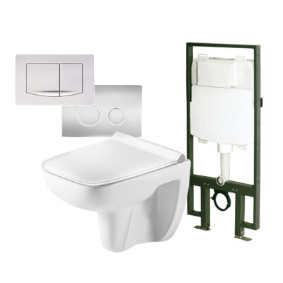 WC, Wellis WF00193 Clement fali rimless WC + ülőke Clarice falsík mögötti WC tartály,Round nyómólap