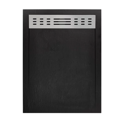 Wellis Ergo zuhanytálca 140x90x4 fekete kőhatású műmárvány, lefolyóráccsal WC00530